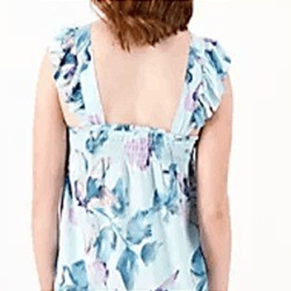 Breezies Womens Large Simple Breeze Flutter Sleeve Top Blue Floral A5995598 - Picture 3 of 6